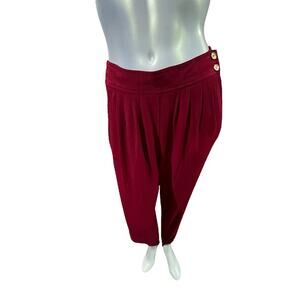 Vintage 90s CHAUS Red Stirrup Pants High Waist Pleated Rayon Blend Size 8